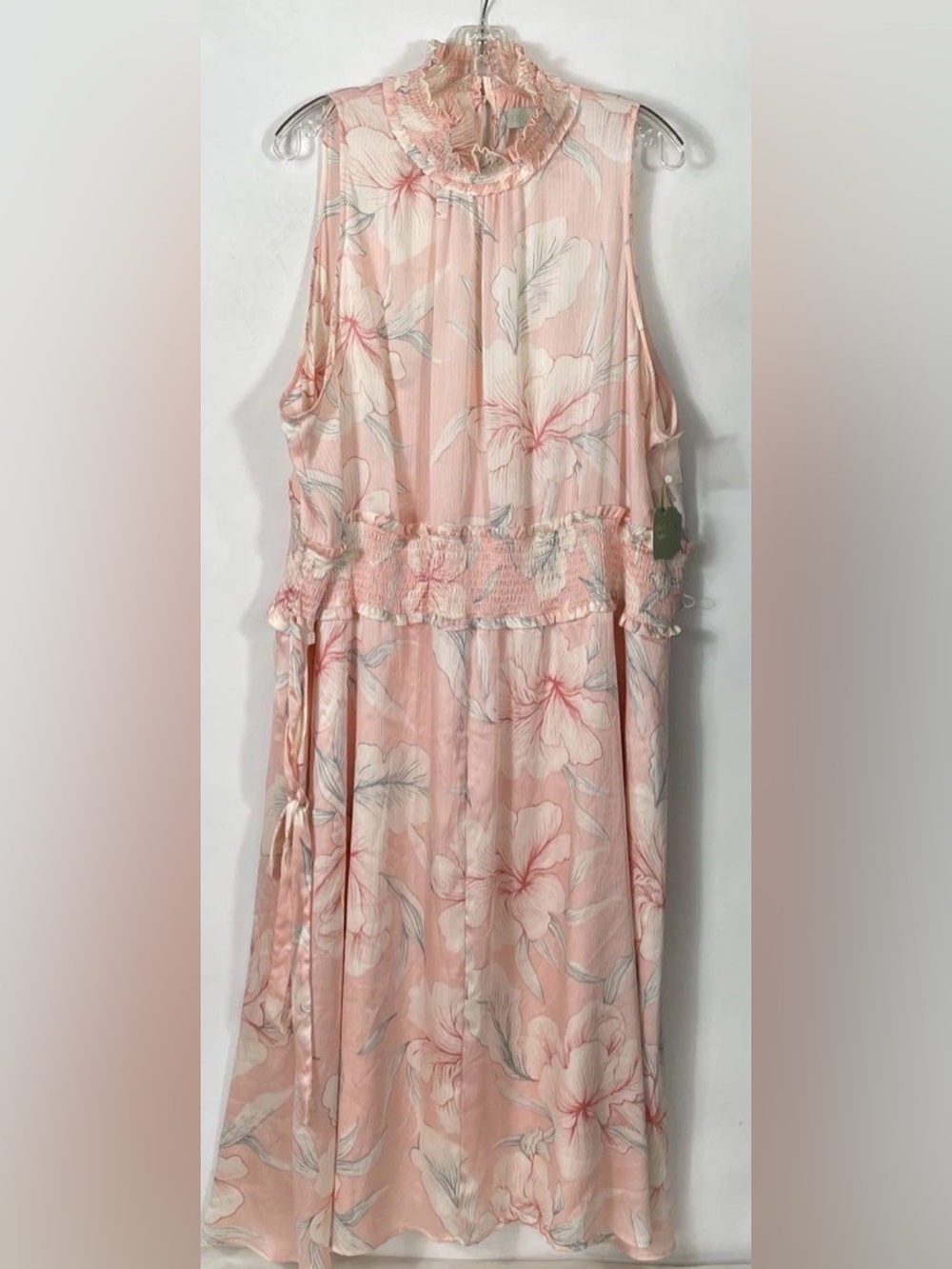 Ryegrass Women's Pink Blush Floral Smocked Mock Neck Maxi Dress NWT Size 3X
